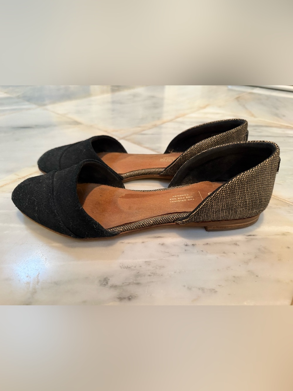 TOMS Jolee Black Suede D'Orsay Ballet Flats Women Size 7